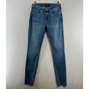 True Religion Jeans Womens 28 Jennie Mid Rise Super Skinny Raw Hem Stretchy Blue